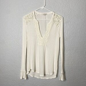 Lucky Brand White Ivory Boho Lace Thermal Longsleeve Top Small